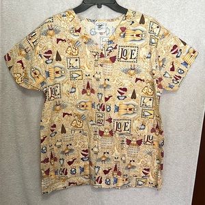 Cute Knot Us Love & Miracles V Neck Short Sleeve Scrub Shirt Size Medium
